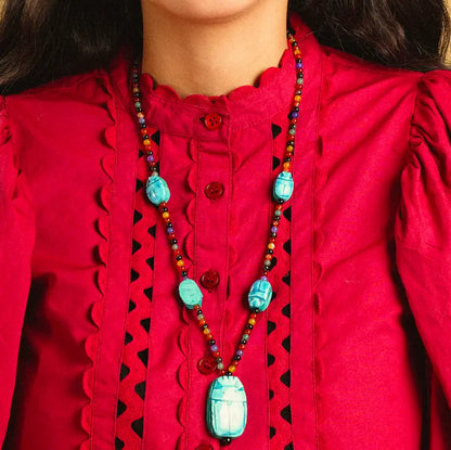 Collier Haz long avec cinq scarabées égyptiens